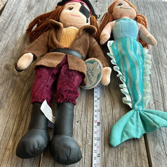 Mermaid and pirate dolls plush Jack by Aurora Cloth with yarn hair 14” - Picture 6 of 6